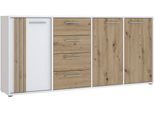 Sideboard FORTE "Cardigan", weiß (weiß, artisan eiche), B:179,4cm H:82,3cm T:34,3cm, Holzwerkstoff, Sideboards, Sideboard, Sideboard, 2 farbig, Stauraum, Schubkasten, Soft Close,Breite 179,4cm