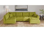 Wohnlandschaft HOME AFFAIRE "CHARRE U-Form mit Ottomane, Maße B/T/H: 310/161/81 cm", grün, B:310cm H:81cm T:161cm, 92% Polyester, 8% Nylon, Sofas, Wohnlandschaft, feine Steppung, lose Rücken- und Zierkissen, auch in Cord und Bouclé