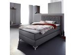 Boxspringbett HOME AFFAIRE "Coos", grau (anthrazit, orange), B:109cm L:212cm, Bezug Topper 100% Polyester;Kunstleder, Komplettbetten, Boxspringbett, mit besonderer Steppung im Kopfteil, 3 Matratzenarten, 2 Härtegrade
