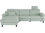Ecksofa 3C CANDY "Mainau L-Form", grün (mint), B:308cm H:91cm T:185cm, 100% Polyester, Sofas, Ecksofa, Relaxfunktion im 1,5-Sitzer, motorische Schlaffunktion in Longchair