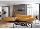 Ecksofa W.SCHILLIG "piedroo, Designsofa mit tollem Sitzkomfort, bequem und elegant, L-Form", gelb (kurkuma z69), B:343cm H:70cm T:193cm, Longlife Xtra-Leder Z69: Das feinnarbige, gedeckte Softleder Z69 besticht durch seine außergewöhnliche Weichheit im trendigen »Vintage-Look«, Hautstärke 0, 9 - 1, 1 mm, Sofas, Ecksofa, Kopfteilverstellung, wahlweise mit Sitztiefenverstellung, Breite 343cm