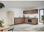 Winkelküche KOCHSTATION "KS-Lagos, Stellbreite 240/240 cm", beige (küche: natur, front: listrado eiche, korpus: grafitgrau, arbeitsplatte: betongrau), B:240cm H:200cm T:60cm, Komplettküchen-Sets, Winkelküche, wahlweise mit E-Geräten und Spüle edelstahl oder schwarz