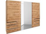 Schwebetürenschrank WIMEX "Level by fresh to go", braun (plankeneichefarben, weißglas), B:300cm H:216cm T:65cm, Schränke, Schwebetürenschrank, mit Glastür