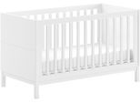 Babybett VIPACK "in gradlinigem Design, standfest gebaut, pflegeleichte Oberfläche", weiß, B:74,2cm H:85cm L:145cm, Holzwerkstoff, Massivholz, Babybetten, Babybett, 70x140 cm mit 3 Schlupfsprossen, umbaubar zum Juniorbett weiß lackiert