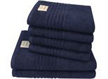 Handtuch Set DYCKHOFF "Nature", blau (marine), 6 Stk., Frottier, Frottier, Obermaterial: 100% Baumwolle, Handtuch-Sets, Handtuch Set, 6er Set: 4x Handtücher, je 50 x 100 cm & 2x Badetuch 70 x 140 cm