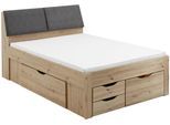 Stauraumbett RELITA "Maxi", braun (eiche artisan), B:145cm H:103,8cm L:237,5cm, Bezug Kopfteil: 100% Polyester, Betten, Stauraumbett, mit Schubladen und Stauraum im Kopfteil