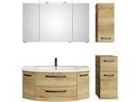 Badmöbel-Set SAPHIR "Serie 4010 4-teilig Keramik-Waschtisch mit LED-Spiegelschrank", braun (halifax eiche quer nachbildung), B:150,5cm H:200cm T:48cm, Holzwerkstoff, Kastenmöbel-Sets, Badmöbel-Set, Badezimmer Set mit Unterschrank, Hängeschrank, inkl. Türdämpfer