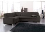 Ecksofa DOMO COLLECTION "Alisson, zeitlose Optik, flache Armlehnen, L-Form", grau (anthrazit), B:249cm H:75cm T:181cm, Microfaser aus 100% Polyester;Softlux, das pflegeleichte Kunstleder aus 80% PVC, 18% Polyester und 2% Polyurethan;Strukturstoff aus 90% Polyester und 10% Polyacryl, Sofas, Ecksofa, fester Sitzkomfort, wahlweise mit Bettfunktion