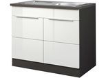 Spülenschrank KOCHSTATION "KS-Brindisi", weiß (weiß hochglanz, grafit), B:100cm H:85cm T:60cm, Holzwerkstoff, MDF, Schränke, Spülenschrank, 100 cm breit, inklusive Einbauspüle