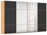 Schwebetürenschrank RAUCH "Kleiderschrank Schrank Garderobe Schlafzimmerschrank SCALE-TRIO", schwarz (asteiche, glas schwarz, griffleisten asteiche), B:360cm H:223cm T:68cm, Holzwerkstoff, Schränke, Schwebetürenschrank, edle dreigeteilte Front mit 2 Zierleisten Spiegel/Glas MADE IN GERMANY