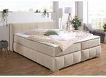 Boxspringbett HOME AFFAIRE "Chelles", beige, B:187cm L:225cm, Samtoptik (100% Polyester);Bezug der Spiegelfläche Matratzendrell aus 100% Polyester;Struktur fein 100% Polyester), Komplettbetten, Boxspringbett, inkl. Kaltschaumtopper, in 5 Breiten und 3 Matratzenarten