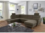 Wohnlandschaft HOME AFFAIRE "Palmera U-Form, B: 308 cm", grün (oliv), B:308cm H:89cm T:212cm, 100% Polyester;Struktur (100% Polyester);Luxus-Microfaser in Lederoptik (100% Polyester), Sofas, Wohnlandschaft, optional Bettfunktion & Bettkasten, Federkern