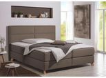 Boxspringbett HOME AFFAIRE "Caria", braun (hellbraun), B:211cm L:209cm, Strukturstoff-Bezug (100% Polyester);Topperbezug 100% Polyester, Komplettbetten, Boxspringbett, in 5 Breiten, 3 Matratzen-Ausführungen, 2 Härtegraden, Topper