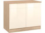 Unterschrank KOCHSTATION "KS-Virginia", beige (creme hochglanz), B:100cm H:85cm T:60cm, Holzwerkstoff, MDF, Schränke, Unterschrank, 100 cm breit, mit 2 Türen und 2 Schubkästen
