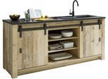 Spülenschrank HOME AFFAIRE "Sherwood", braun (old style hell dekor), B:201cm H:93cm T:64cm, Holzwerkstoff, Schränke, Spülenschrank, Breite 201 cm, mit Scheunentorbeschlag aus Metall