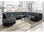 Wohnlandschaft TRENDMANUFAKTUR "Rondo 3, zeitlos und modern, im Materialmix, U-Form", schwarz-weiß (schwarz, schwarz, weiß), B:320cm H:85cm T:94cm, Kunstleder SOFTLUX / Struktur (77% Polyester; 23% Polyacryl);Luxus-Microfaser ALCAZAR (100% Polyester) / Feinstruktur (100% Polyester), Sofas, Wohnlandschaft, wahlweise für mehr Komfort mit Federkern, wahlweise mit Bettfunktion
