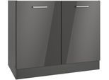 Spülenschrank KOCHSTATION "KS-Milan", grau (grau hochglanz), B:100cm H:82cm T:60cm, MDF, Schränke, Spülenschrank, Spülenschrank 100 cm, matte oder hochglänzende Fronten