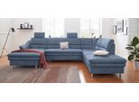 Wohnlandschaft SIT & MORE "Cardoso U-Form", blau, B:324cm H:90cm T:90cm, Luxus-Microfaser 1 (100% Polyester);Luxus-Microfaser 2 (100% Polyester);Luxus-Microfaser ALTARA NUBUCK (100% Polyester), Sofas, Wohnlandschaft, mit Federkern und Kopfstützen, mit Bettfunktion und Relaxfunktion