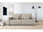 3-Sitzer OTTO HOME "JIGGS wahlweise Schlafsofa mit Bettkasten, Maße B/H/T: 228/96/110 cm", grau (taupe), B:228cm H:96cm T:110cm, 100% Polyester, Sofas, 3-Sitzer, Sofa mit Wellenunterfederung, enthält 2 Rückenkissen und 2 Zierkissen
