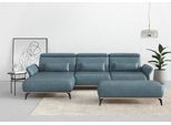 Ecksofa HOME AFFAIRE "Fjord L-Form", bunt (graublau), B:324cm H:93cm T:184cm, 100% Polyester, Sofas, Ecksofa, massiv, wahlweise mit Armlehnfunktion, Kopf- Sitztiefenverstellung