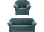 Polstergarnitur DOMO COLLECTION "Pegnitz zeitlos und elegant", blau (petrol), Chenille-Optik, 95% Polyester, 5% Nylon, Sitzmöbel-Sets, Polstergarnitur, Sessel und 3-Sitzer
