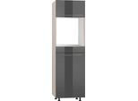 Backofen/Kühlumbauschrank OPTIFIT "Bern", grau (grau hochglanz, akaziefarben), B:60cm H:211,8cm T:58,4cm, Schränke, Backofen/Kühlumbauschrank, 60 cm breit, 212 cm hoch, mit höhenverstellbaren Stellfüßen