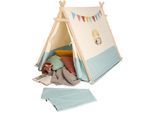Spielzelt PINOLINO "Yuma", beige (natur, blau), Spielzelte, KinderB:101cm H:106cm T:131cm, Baumwolle, Holz, Polyester, Spielzelt, mit Zeltstangen aus Holz, B:101cm H:106cm T:131cm