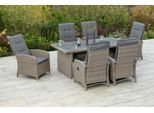 Garten-Essgruppe MERXX "Atrani", beige (steinbeige), B:70cm H:105cm T:64cm, Aluminium, Kunststoff, Sitzmöbel-Sets, Garten-Essgruppe, 6 Hochlehner mit Kissen, Tisch
