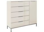 Kombikommode RAUCH "Kommode Türkommode Sideboard Kombikommode FLIPP mit Glasfront", beige (beige, glas beige (champagner)), B:120cm H:110cm T:42cm, Holzwerkstoff, Sideboards, Kombikommode, 1-türig, 5 Schubladen, Soft-Close-Funktion, Oberboden und Front Glas