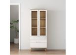 Highboard OTTO HOME "Lund", weiß, B:70cm H:180cm T:40cm, Sideboards, Highboard, mit glänzenden Fronten, Glastüren, helles Holzdekor, Breite 70 cm