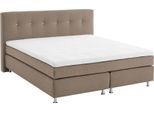Boxspringbett, beige (schwarz, beige), B:195cm L:210cm, Bezug Bett: Feinstruktur 100% Polyester;Bezug Bonnell-Federkernmatratze: 100% Polyester;Bezug Kaltschaummatratze: 100% Polyester;Bezug Tonnentaschenfederkernmatratze: 80% Baumwolle, 20%Polyester;Topper: Komfortschaum mit Bezug 100% Polyester, WESTFALIA SCHLAFKOMFORT, Komplettbetten, Boxspringbett, mit Topper