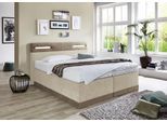 Boxspringbett, beige (dunkelbeige, beige), Ohne Topper, Liegefläche B/L: 180cm x 200cm, H3, Bonnell-Federkernmatratze, Bezug Obermatratze 100% Polyester, waschbar bis 60C;Bezug Unterbox und Kopfteil: Mikrofaservelours (100% Polyester), WESTFALIA SCHLAFKOMFORT, Komplettbetten, Boxspringbett, mit LED-Beleuchtung