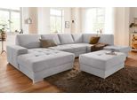 Wohnlandschaft SIT & MORE "Santorini U-Form", silber, B:340cm H:82cm T:224cm, Luxus-Microfaser ALTARA NUBUCK (100% Polyester) / Struktur (100% Polyester);Flachgewebe (100% Polyester) / Struktur (100% Polyester), Sofas, Wohnlandschaft, mit Federkern und Sitztiefenverstellung, wahlweise mit Bettfunktion