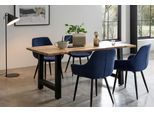 Essgruppe SALESFEVER "Elegante Essgruppe für stilvolles Speisen", blau (natur, dunkelblau, schwarz, dunkelblau, schwarz), Cord, 160,85, Massivholz, Metall, Polyester, Sitzmöbel-Sets, Essgruppe, Massivholz geölt und zweifach gewachst