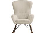 Schaukelstuhl SALESFEVER "Komfortabl und im Vintage-Stil", beige (beige, schwarz, natur, beige), B:70cm H:102cm T:94cm, Massivholz, Metall, Polyester, Stühle, Schaukelstuhl, in Lammfelloptik