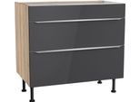 Kochfeldumbauschrank KOCHSTATION "KS-Aken", grau (anthrazit hochglanz, wildeiche nachbildung), B:90cm H:87cm T:58,4cm, Schränke, Kochfeldumbauschrank