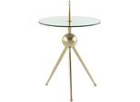 Beistelltisch KAYOOM "Ontario 325, Runde Glasplatte aus Sicherheitsglas, 100% Edelstahl", gold (gold, klar, gold, klar), B:46cm H:70cm T:46cm, 100% Edelstahl, Sicherheitsglas, Tische, Beistelltisch, Minimalistisch, Gestell in Tripod-Design, mit Tragering