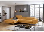Ecksofa W.SCHILLIG "piedroo, Designsofa mit tollem Sitzkomfort, elegant und bequem, L-Form", gelb (kurkuma z69), B:343cm H:70cm T:193cm, Longlife Xtra-Leder Z69: Das feinnarbige, gedeckte Softleder Z69 besticht durch seine außergewöhnliche Weichheit im trendigen »Vintage-Look«, Hautstärke 0, 9 - 1, 1 mm, Sofas, Ecksofa, Kopfteilverstellung, wahlweise mit Sitztiefenverstellung, Breite 343cm