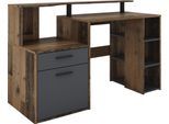Schreibtisch BYLIVING "Louise", braun (old style, old style, old style), B:140cm H:89cm T:55cm, Tische, Schreibtisch, Breite 140 cm, Regal-Schreibtisch mit viel Stauraum