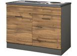 Spülenschrank KOCHSTATION "KS-Trier", grau (wotaneiche, grafit), B:100cm H:85cm T:60cm, Holzwerkstoff, MDF, Schränke, Spülenschrank, Breite 100 cm, inklusive Einbauspüle