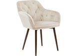 Esszimmerstuhl SALESFEVER "Coventry Komfortabler Polstertuhl im eleganten Stil", beige (creme, schwarz), B:61cm H:85cm T:45cm, 100% Polyester, Metall, Stühle, Esszimmerstuhl, Stilvoll mit eleganter Knopfheftung