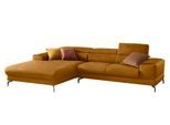 Ecksofa W.SCHILLIG "Piedroo, Designsofa mit tollem Sitzkomfort, elegant und bequem, L-Form", gelb (brandy s37), B:303cm H:70cm T:193cm, Stoff S37 (100% Polyester): Luxus-Microfaser in Lederoptik, Sofas, Ecksofa, Kopfteilverstellung, wahlweise mit Sitztiefenverstellung, Breite 303cm