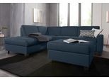 Ecksofa DOMO COLLECTION "Florentina zeitlos und elegant, Sitznähte als Designelement, L-Form", blau (dunkelblau), B:243cm H:84cm T:209cm, Struktur fein (100% Polyester);Luxus-Microfaser (100% Polyester);Luxus-Microfaser in Chenille-Optik (100% Polyester);Microvelour (100% Polyester);Webstoff (100% Polyester), Sofas, Ecksofa, wahlweise mit Bettfunktion, mit Kontrastnaht, Komfortsitzhöhe 47cm