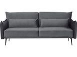 3-Sitzer SALESFEVER "Komfortable Sofa für Ihr Zuhause", schwarz (grau schwarz), B:207cm H:88cm T:86cm, Samt (100% Polyester), Metall, Sofas, 3-Sitzer, Modernes 3-Sitzer Sofa: Samtbezug, ausziehbar, manuell verstellbar