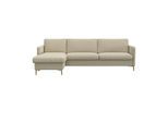 Ecksofa FLEXLUX "Fiore, super Sitzkomfort durch Kaltschaum im Sitz, L-Form", beige (sandy beige), B:247cm H:85cm T:92cm, Sofas, Ecksofa, schmale Armlehnen, Füße Alu+ Eiche