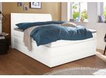 Boxspringbett HAPO, weiß (weiß, kunstleder), Liegefläche B/L: 140cm x 200cm, kein Härtegrad, Bonnell-Federkernmatratze, Kopfteil, seitliche Unterbox und Obermatratze sind mit pflegeleichtem Feinstrukturstoff in Leinenoptik (100% Polyester) oder Kunstleder bezogen;Die Oberseite der Unterfederung und die Ober- und Unterseite der Obermatratze sind jeweils mit einem rutschhemmenden Stoff aus 100% Poly