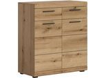 Schuhschrank HOME AFFAIRE "SIENA, Breite 90 cm, 2 Türen, 2 Einlegeböden, 3 Fächer, 2 Schubkästen", braun (eichefarben, weiß hochglanz), B:90cm H:96cm T:37cm, FSC-zertifizierter Holzwerkstoff, Schränke, Schuhschrank, Schuhkommode, Kommode, Anrichte, Sideboard