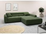 Ecksofa 3C CANDY "Denver auch mit Cord- und Easy care-Bezug, Kopfteilverstellung L-Form", grün (oliv), B:258cm H:68cm T:217cm, 95% Polyester, 5% Nylon, Sofas, Ecksofa, wahlweise. mit motorischer Sitztiefenverstellung