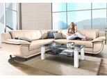 Ecksofa TRENDMANUFAKTUR "Rondo wahlweise mit Schlaffunktion, 267x247 cm (BxT), breite Armlehnen", beige (creme), B:267cm H:85cm T:247cm, Kunstleder SOFTLUX;Microfaser PRIMABELLE (100% Polyester);NaturLEDER (echtes Rindsleder);Struktur (54% Polyacryl, 46% Polyester), Sofas, Ecksofa, L-Form, wahlweise mit Federkern bestellbar, Füße schwarz