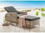 Gartenliege DESTINY "CASA", beige (natur), Obermaterial: 100% Polyester. Füllung: 100% Polyurethan. Innenseite: 100% Polyester, Gartenliegen, Gartenliege, Aluminium, Polyrattan, m. Rollen und Auflage, 202x83x58cm, verstellbar